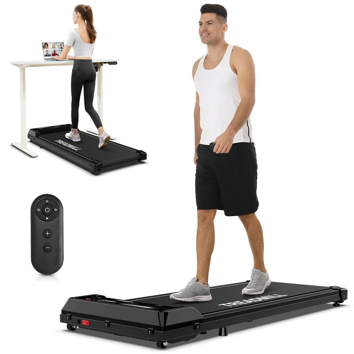 Black Under Desk Treadmill Walking Pad 265lbs 2.25HP with Remote X537
