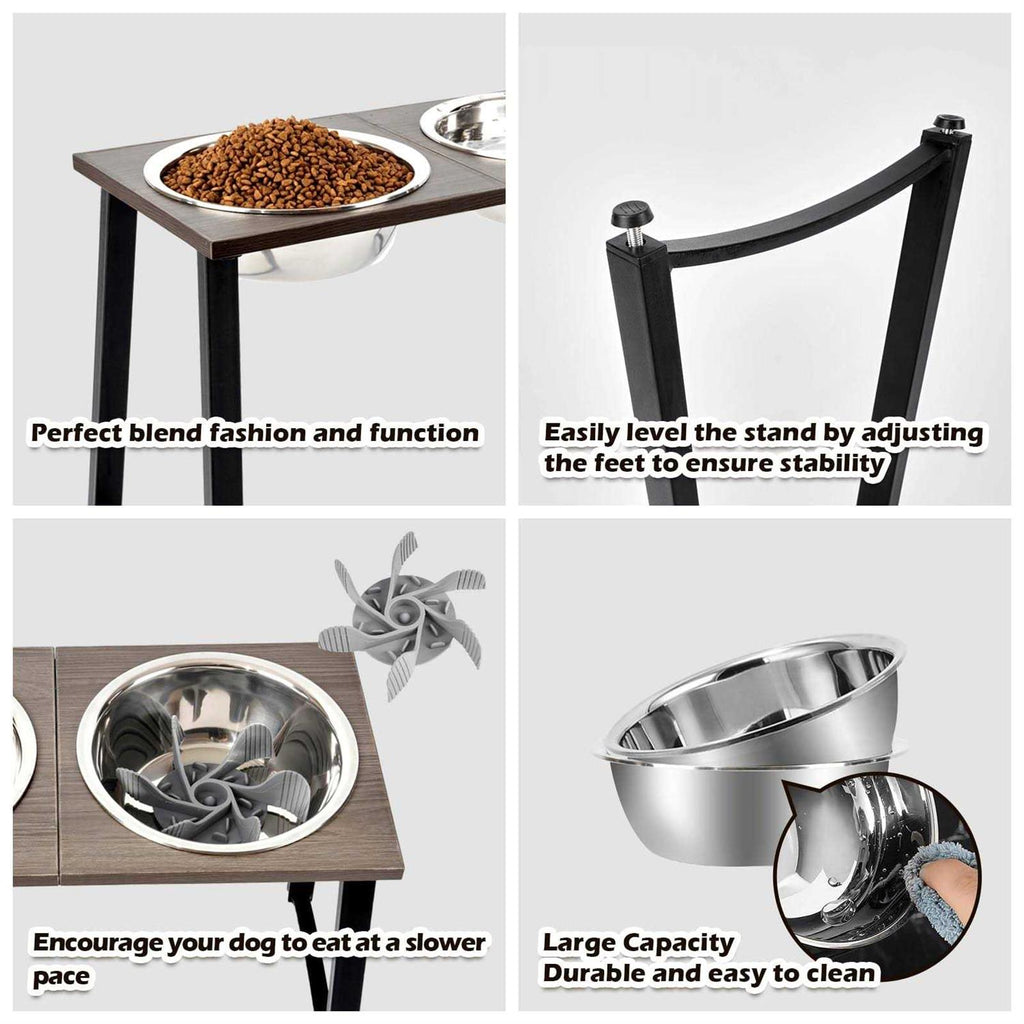 Elevated Dog Bowls with 2 X-Large Stainless Steel Bowls and Slow Feeder J78610