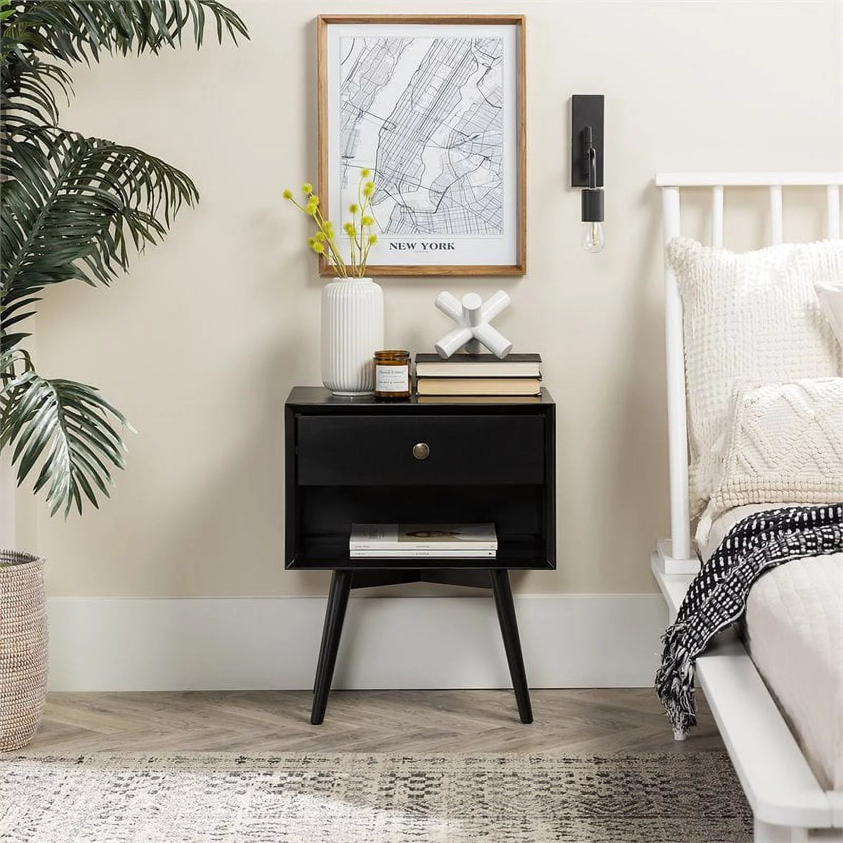 Black 1-Drawer Nightstand T46913