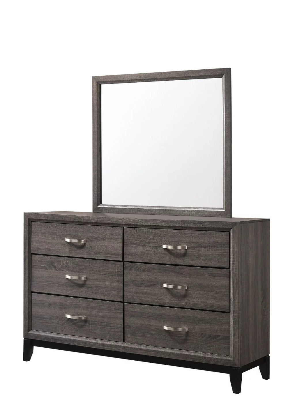 6pc King Size Panel Bed Dresser Mirror Chest Nightstands Bedroom Furniture Set Gray J80575