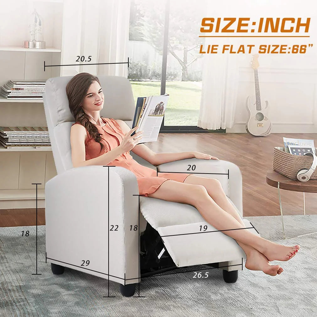 Beige Recliner Chair with Padded Seat Backrest P8001