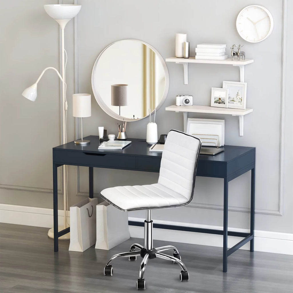White Faux Leather Armless Office Chair I464853