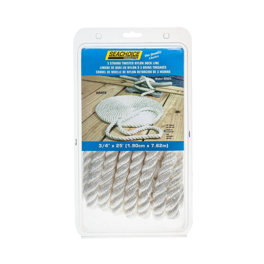 3-Strand Twisted Nylon Dock Rope, ¾-Inch x 25 Feet, White J4467