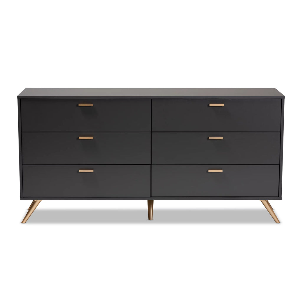 Dark Grey Gold Wood 6-Drawer Dresser S18159