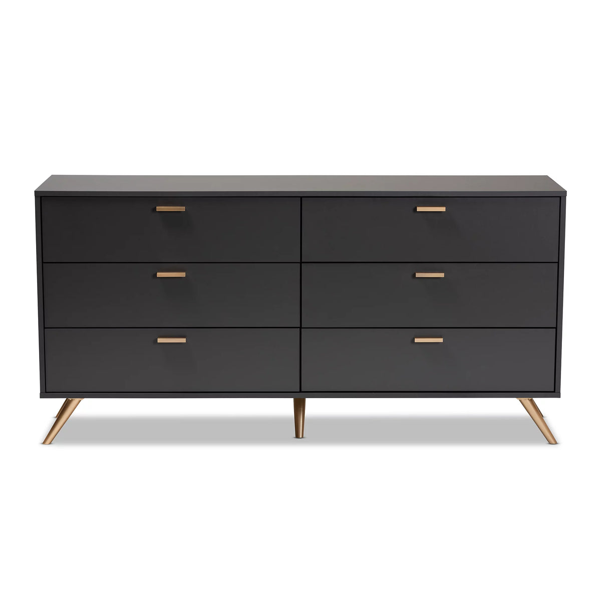 Dark Grey Gold Wood 6-Drawer Dresser S18159