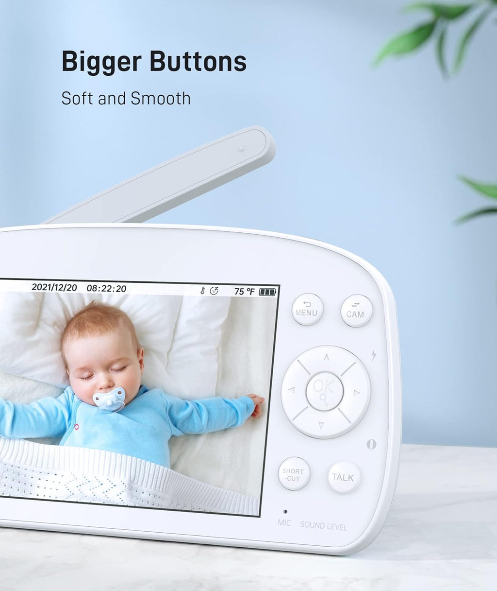 Video Baby Monitor with Camera and Audio 720P HD Resolution, 5.5 Display, Remote Pan/Tilt/Zoom, Two Way Audio, Night Vision, Lullabies, Room Temperature V730819