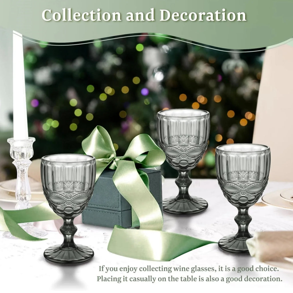 Set of 6 8 Ounce Gray Serpentine Pattern Wine Glasses S388655