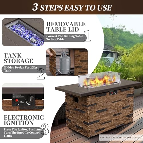 Propane Fire Pit Table with Glass Wind Guard and Lid R795779