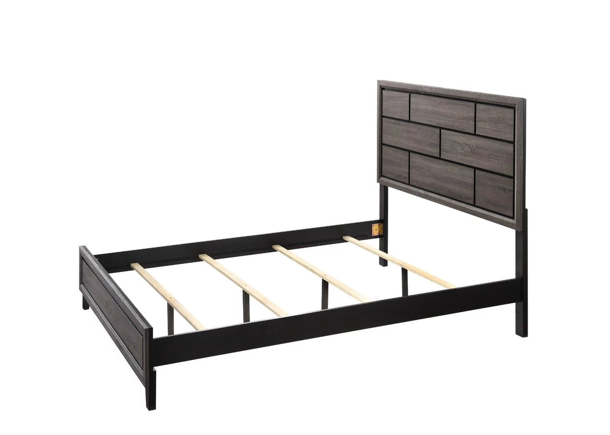 6pc King Size Panel Bed Dresser Mirror Chest Nightstands Bedroom Furniture Set Gray J80575