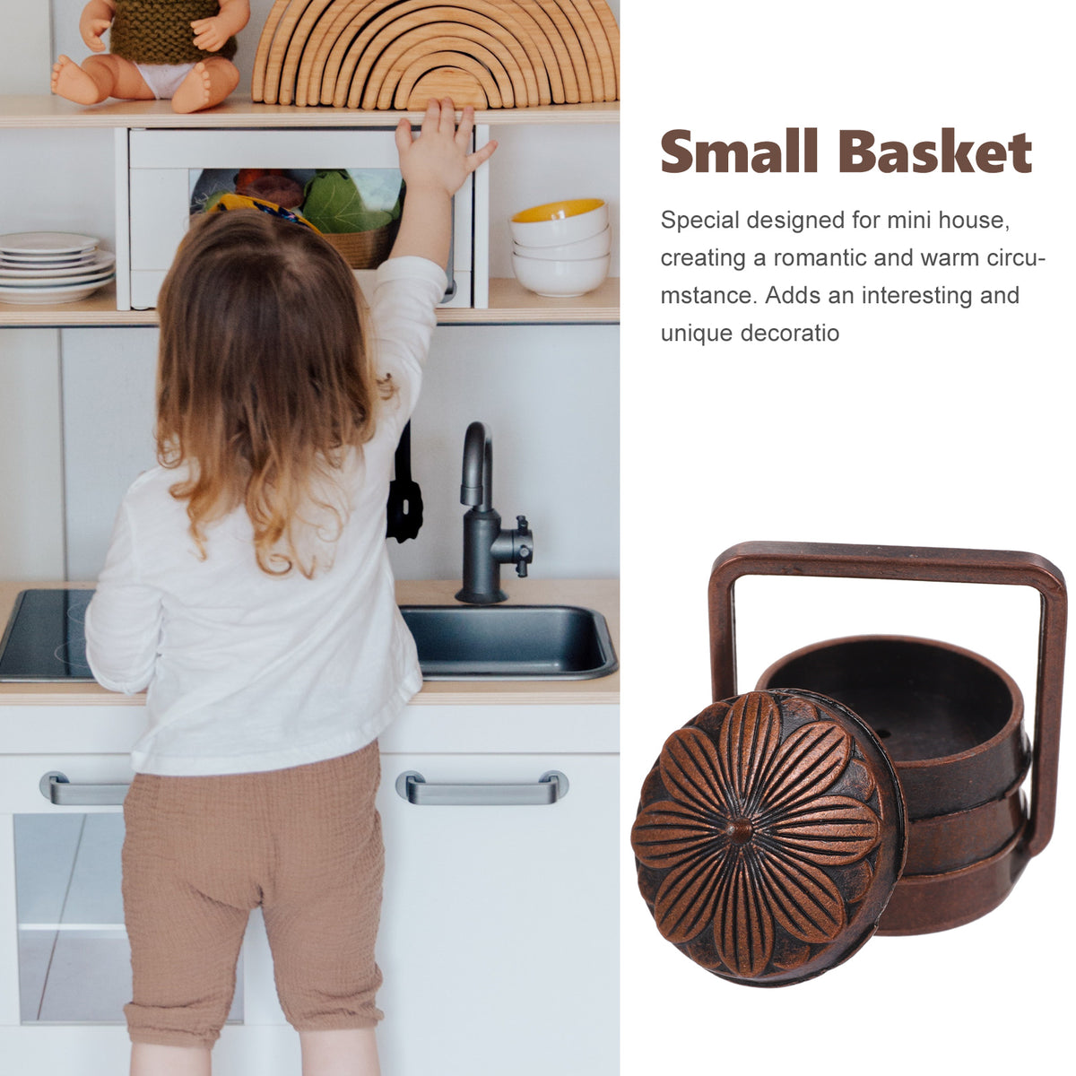 Miniature Metal Basket Doll House Decor F234