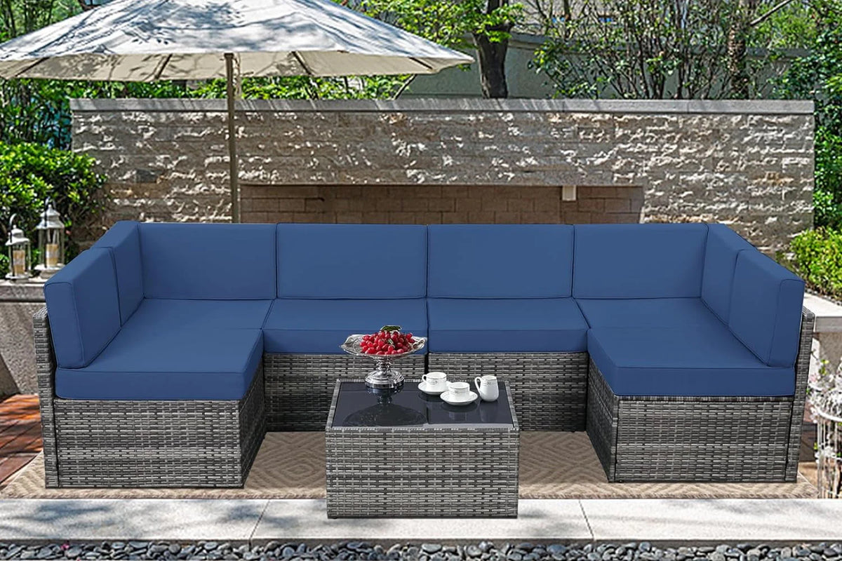 7-Piece PE Rattan Wicker Outdoor Sectional Sofa Set I378658