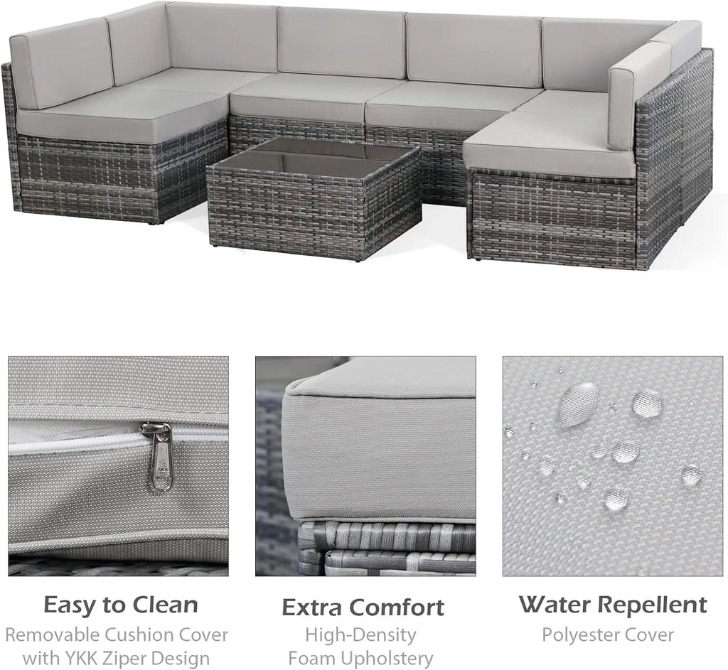 7-Piece PE Rattan Wicker Outdoor Sectional Sofa Set I378658