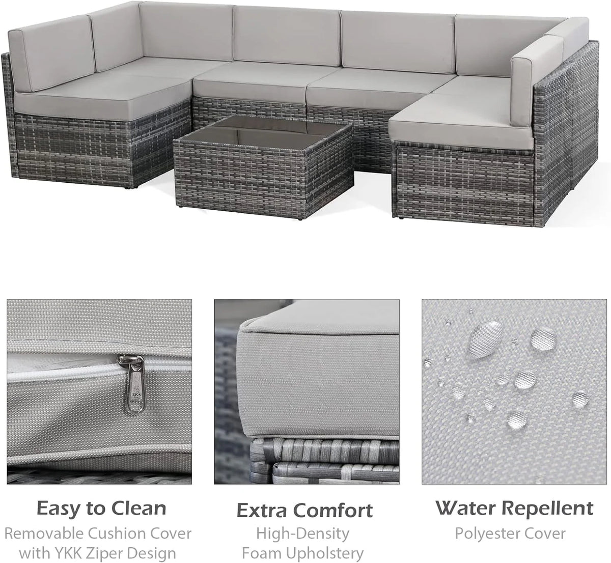 7-Piece PE Rattan Wicker Outdoor Sectional Sofa Set I378658