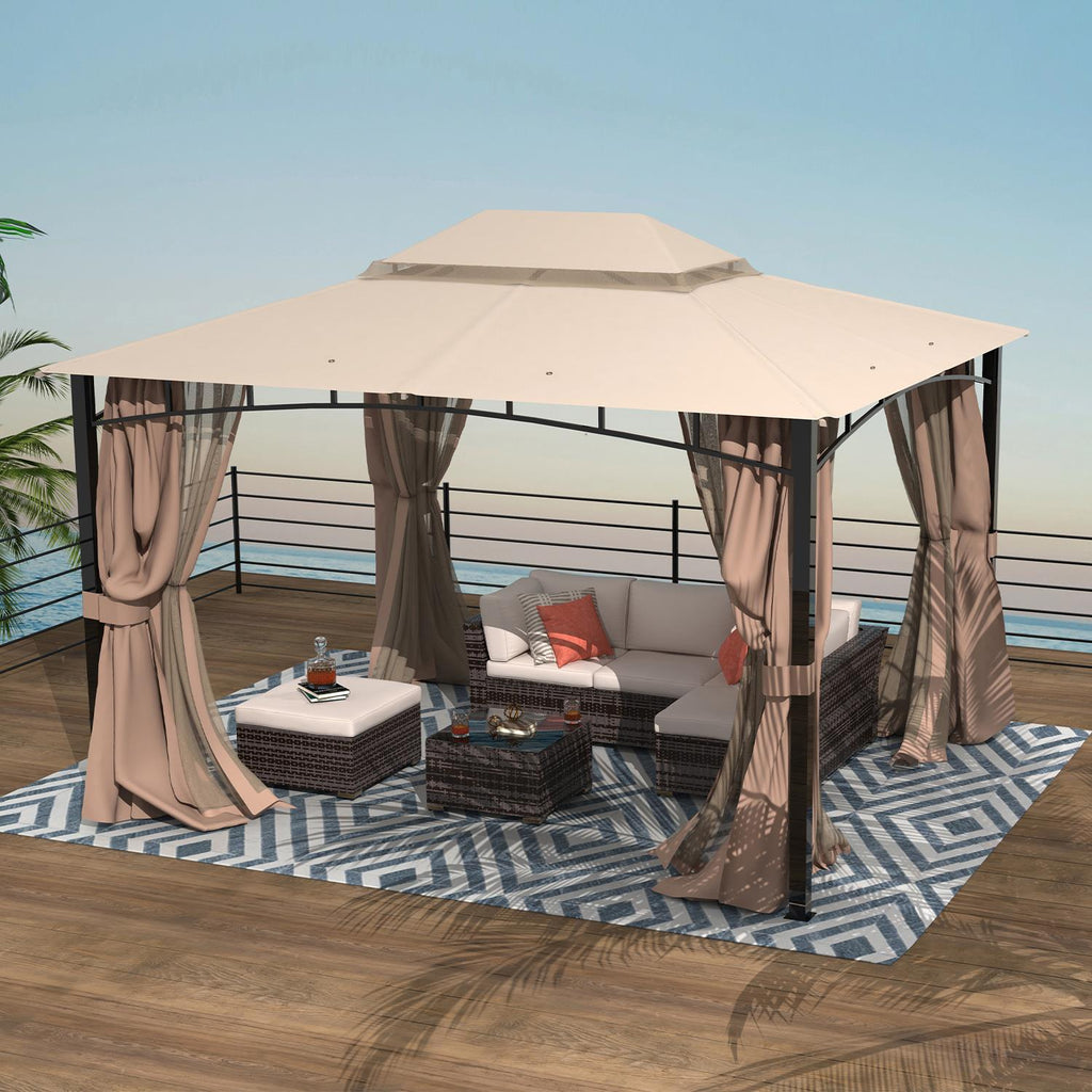 Sand Double Roof Patio Gazebo with Mosquito Netting X2704