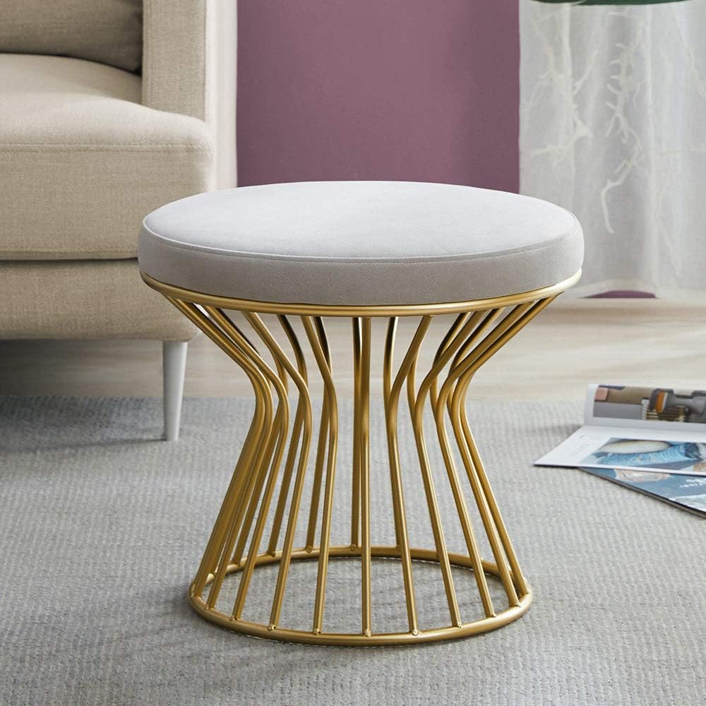 Gray Velvet Round Ottoman P909804