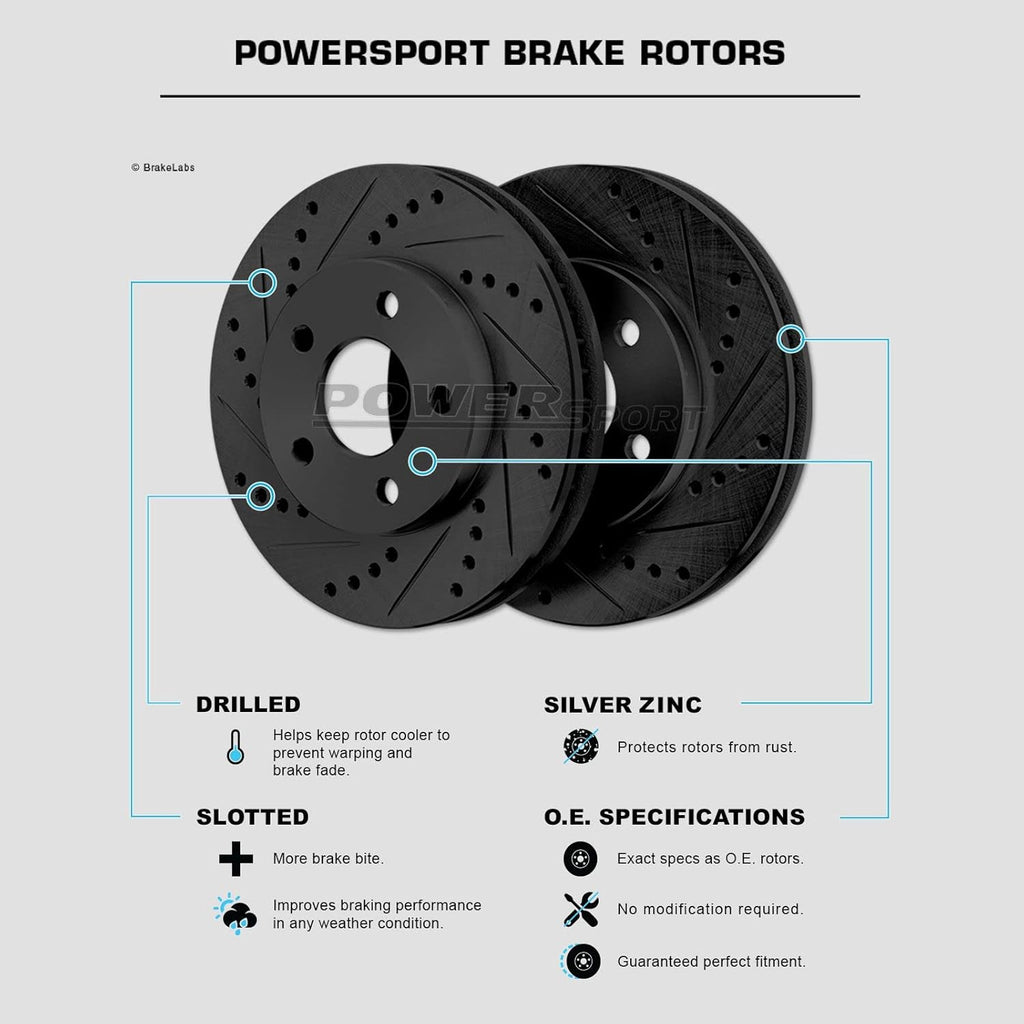 Black Drilled Slotted Brake Rotors and Semi Metallic Brake Pads K63936
