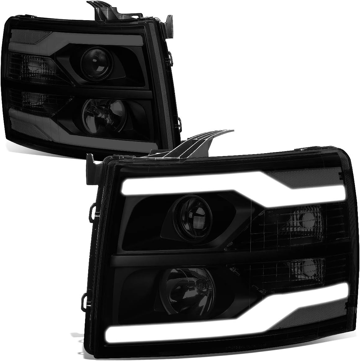 Smoke Lens LED Projector Headlights Assembly for Chevy Silverado O9902