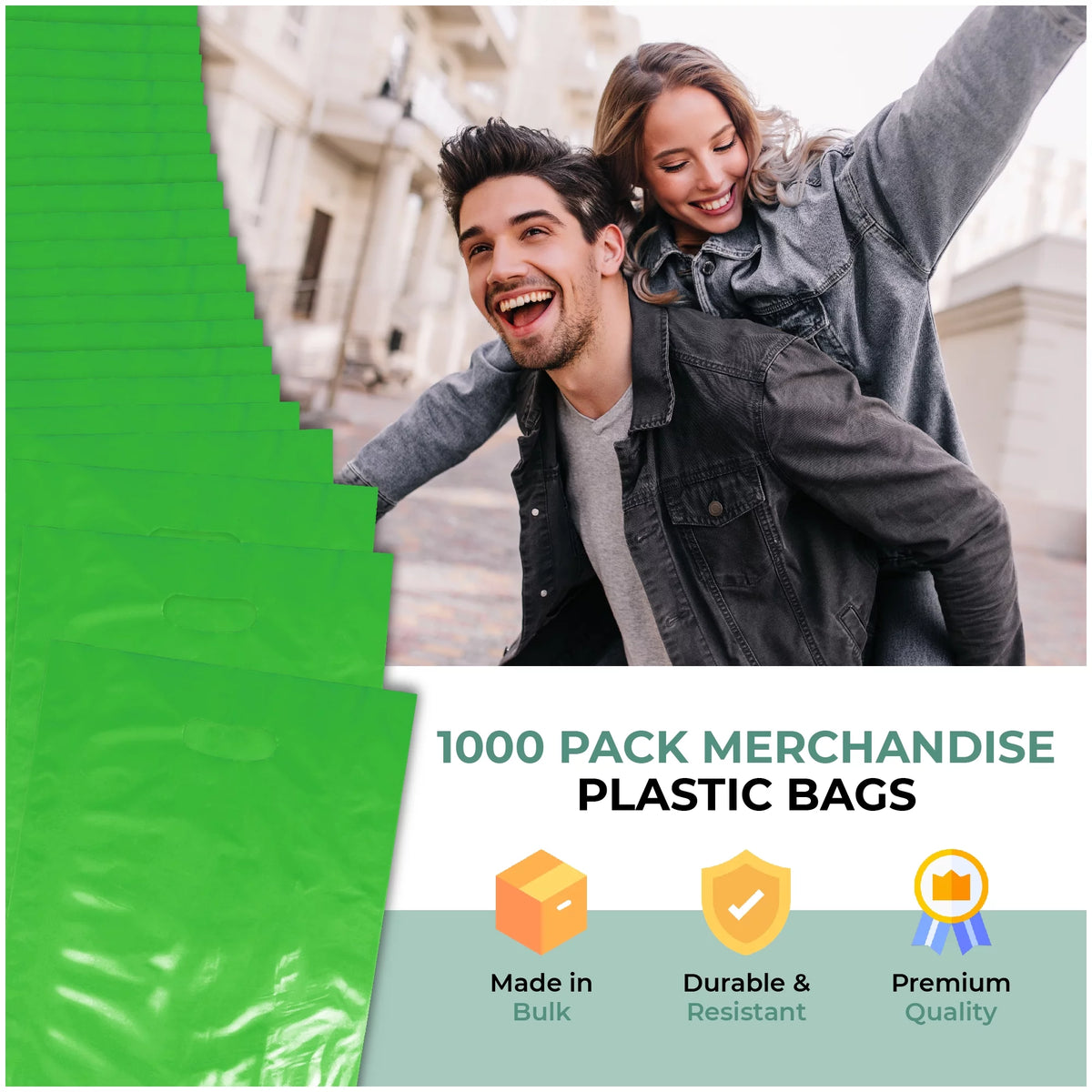 1000 Pack 9" x 12" 1.25 mil Green Glossy Plastic Retail Bags L1586