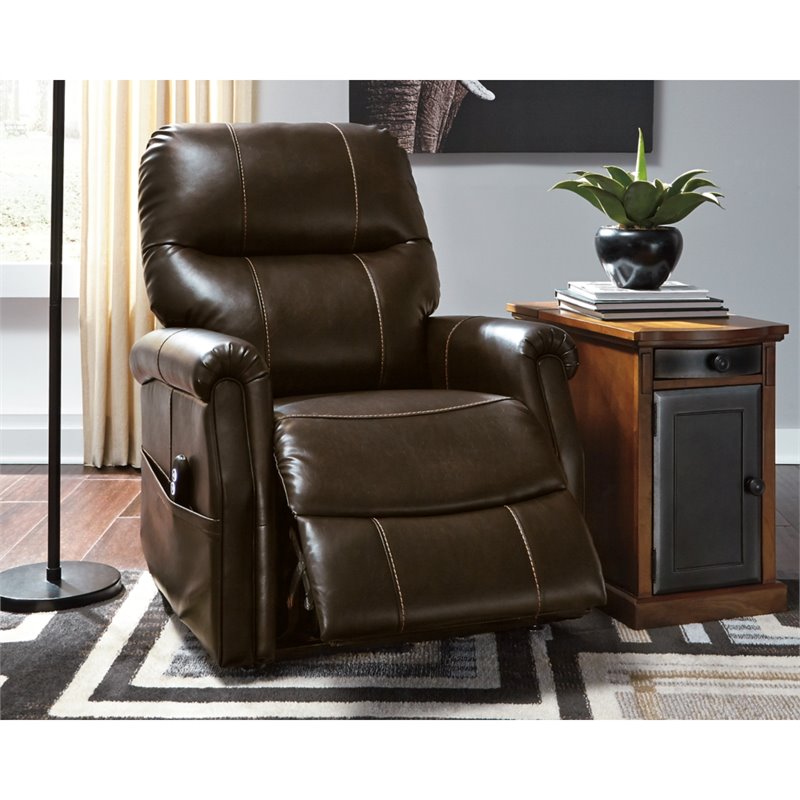 Faux Leather Power Lift Recliner with Side Storage, Brown K533