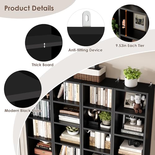 Black/Brown 8-Tier Media Tower Rack with Adjustable Shelves L8854