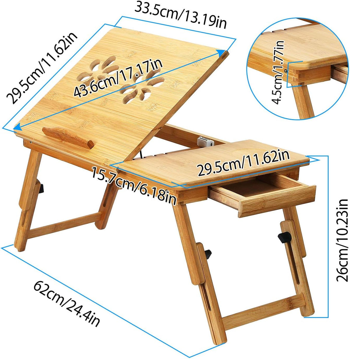 Bamboo Bed Tray with Side Storage Drawer Z436