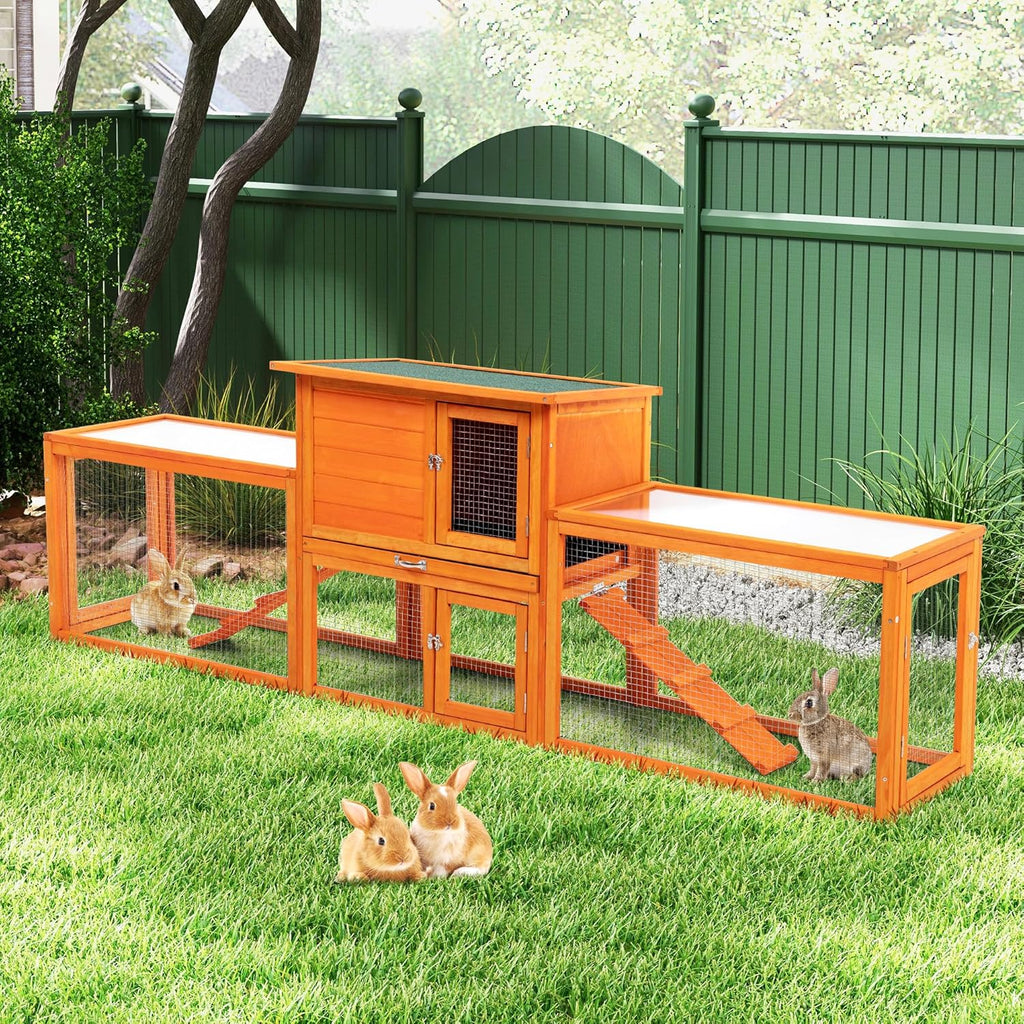 Extra Large 2-Story Wooden Rabbit Hutch with No-Leak Tray V369