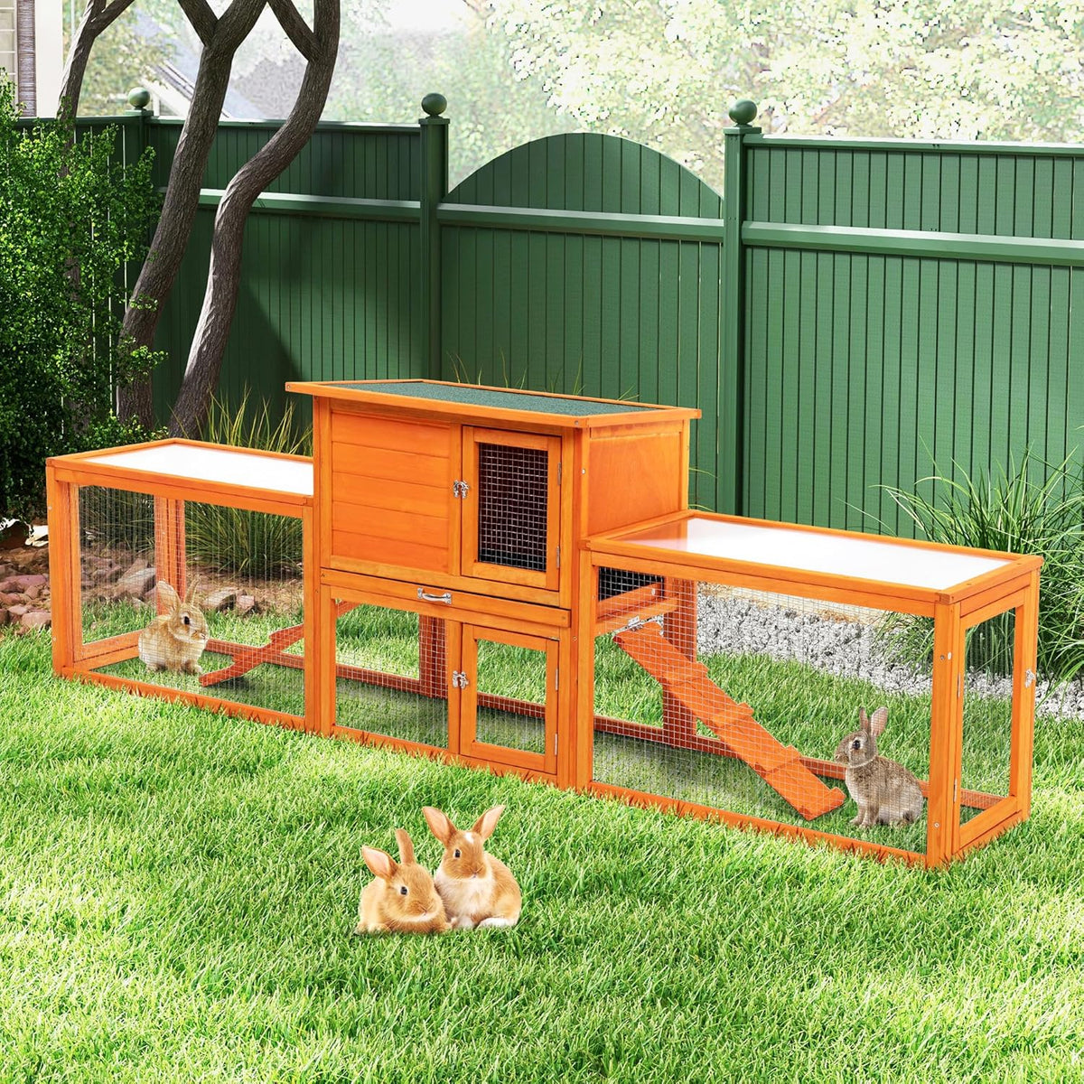 Extra Large 2-Story Wooden Rabbit Hutch with No-Leak Tray V369