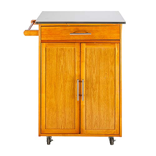 Burlywood Drop Leaf Kitchen Trolley with Stainless Steel Top Three Drawers Three Baskets F601758