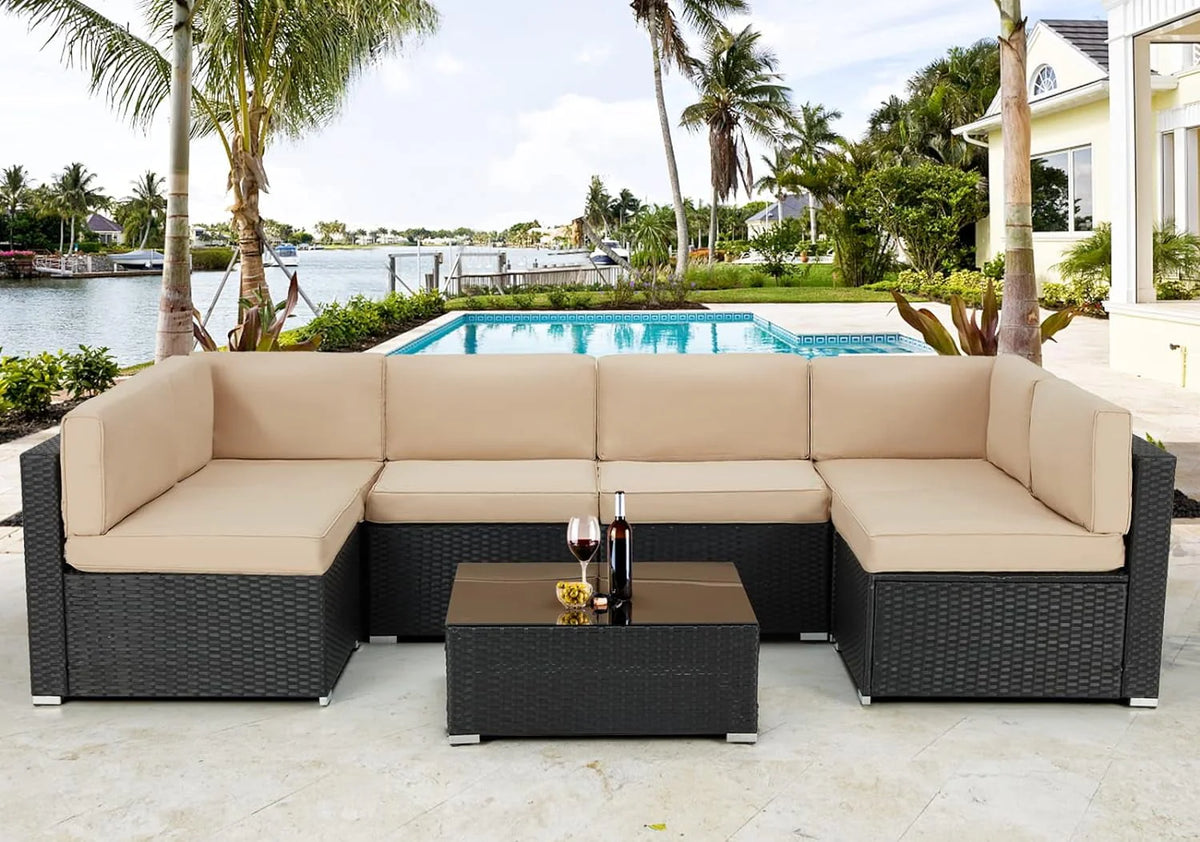 7-Piece PE Rattan Wicker Outdoor Sectional Sofa Set I378658