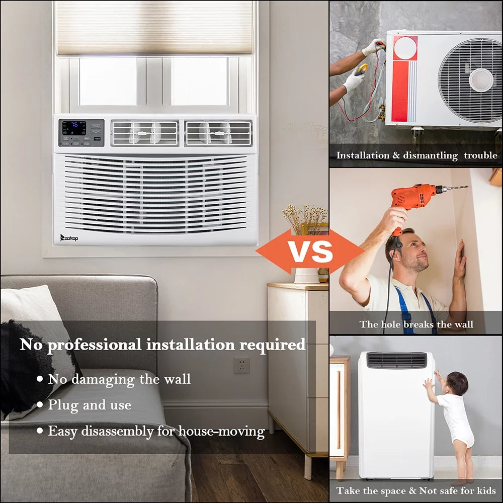 10,000 BTU 115V Window-Mounted Compact Air Conditioner with Remote Control, White H848998
