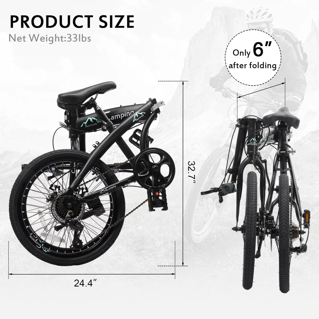 20 Folding City Bike, 7 Speed Bicycle, Black X4052