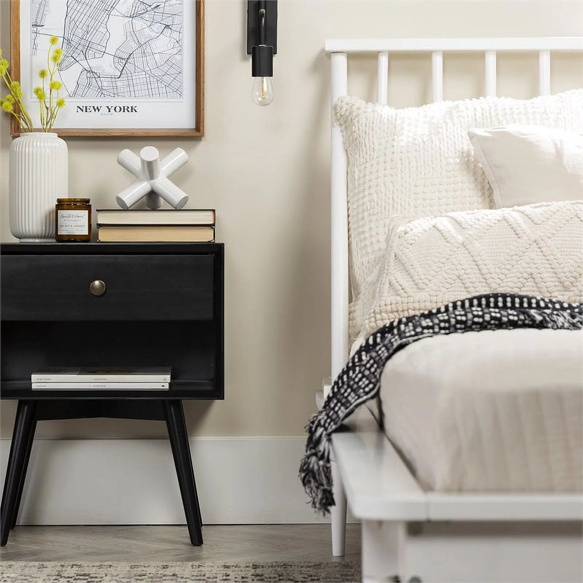 Black 1-Drawer Nightstand T46913