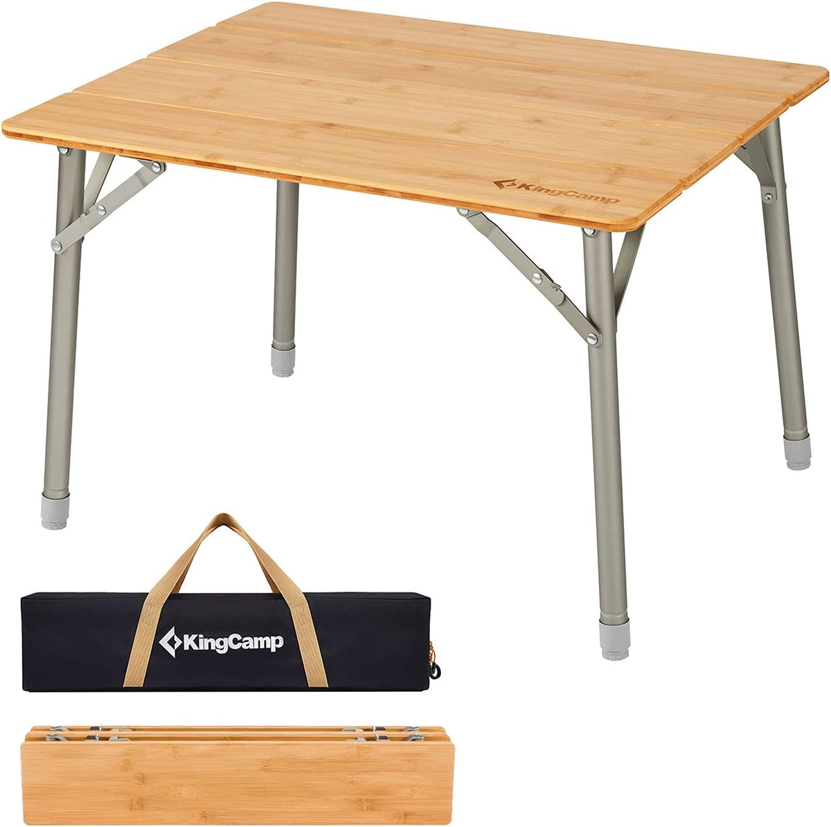 Bamboo Folding Camping Table with Adjustable Height Aluminum Legs X27145