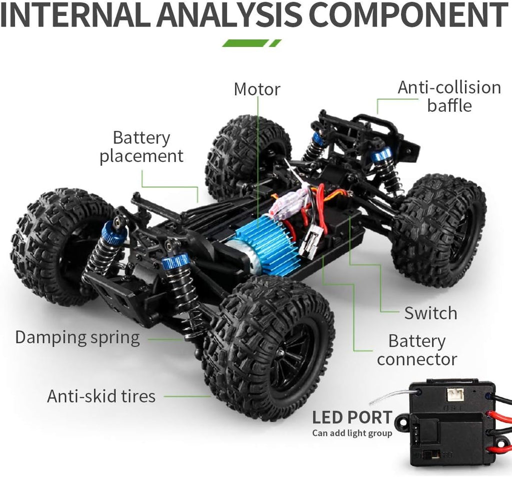 RC Cars 1:16 Scales 35+ kmh 4WD 2.4Ghz Off-Road Monster Truck Toy with 2 Batteries Q776