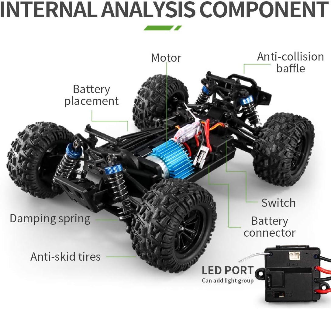 RC Cars 1:16 Scales 35+ kmh 4WD 2.4Ghz Off-Road Monster Truck Toy with 2 Batteries Q776