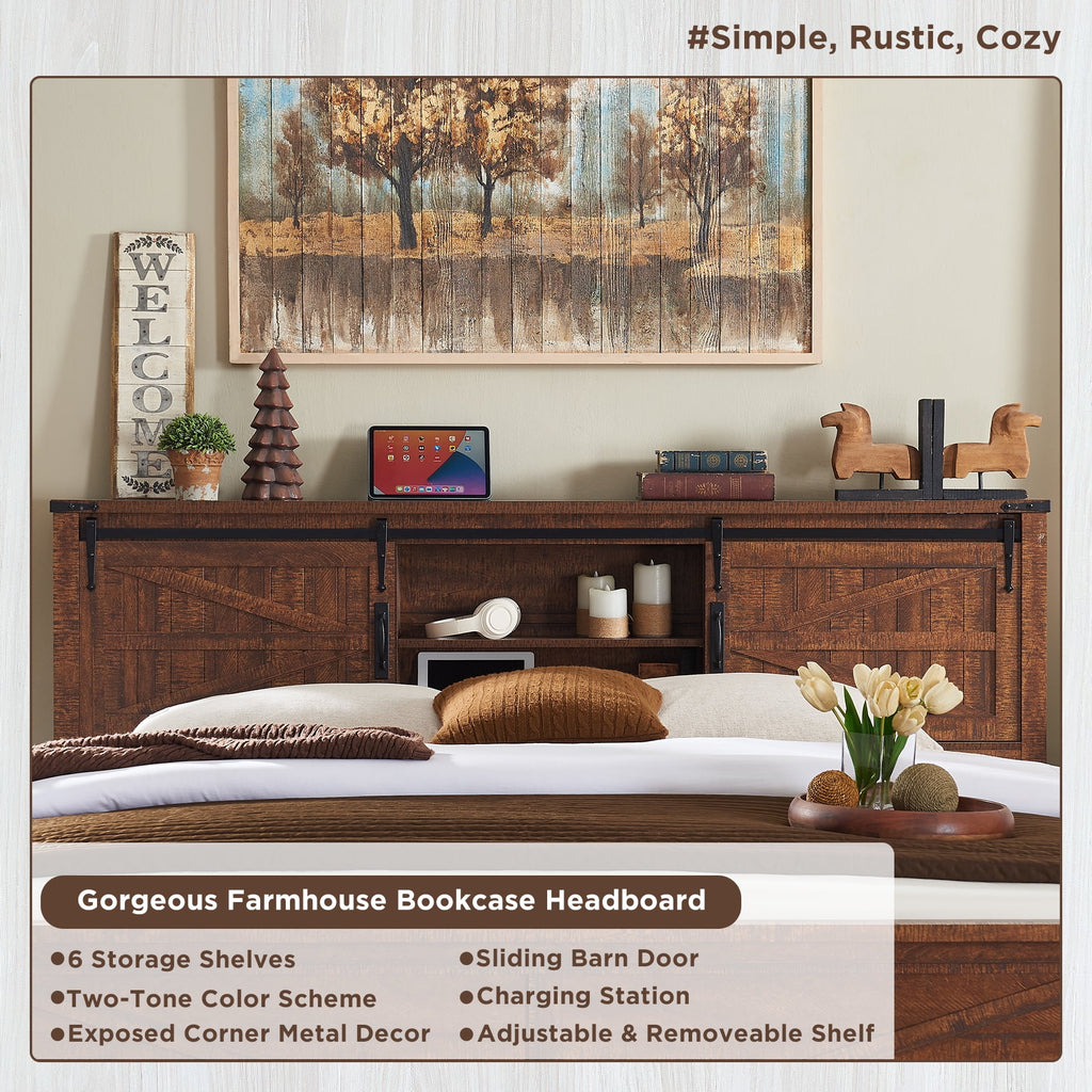 Full Platform Bed with Bookcase Headboard and Charging Station Y857315