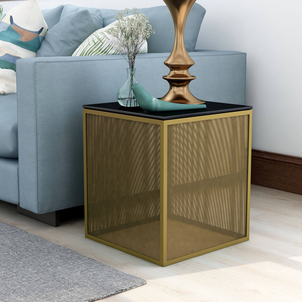 Gray Glass Top Side Table O1763