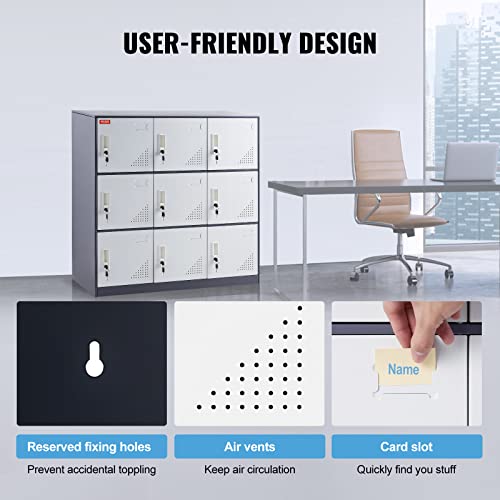Gray Steel 9 Door Metal Locker with Card Slot S270115