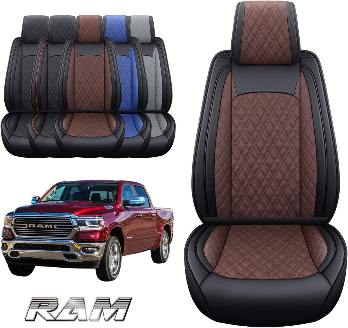 Black Waterproof Leather Rear Car Seat Covers Pickup Truck Crew Cab Pack of 2 J221088