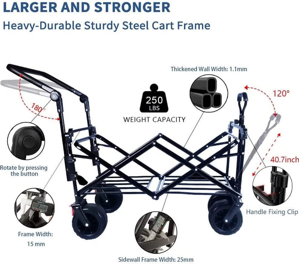 Collapsible Heavy Duty Folding Wagon Cart with Removable Canopy M47294