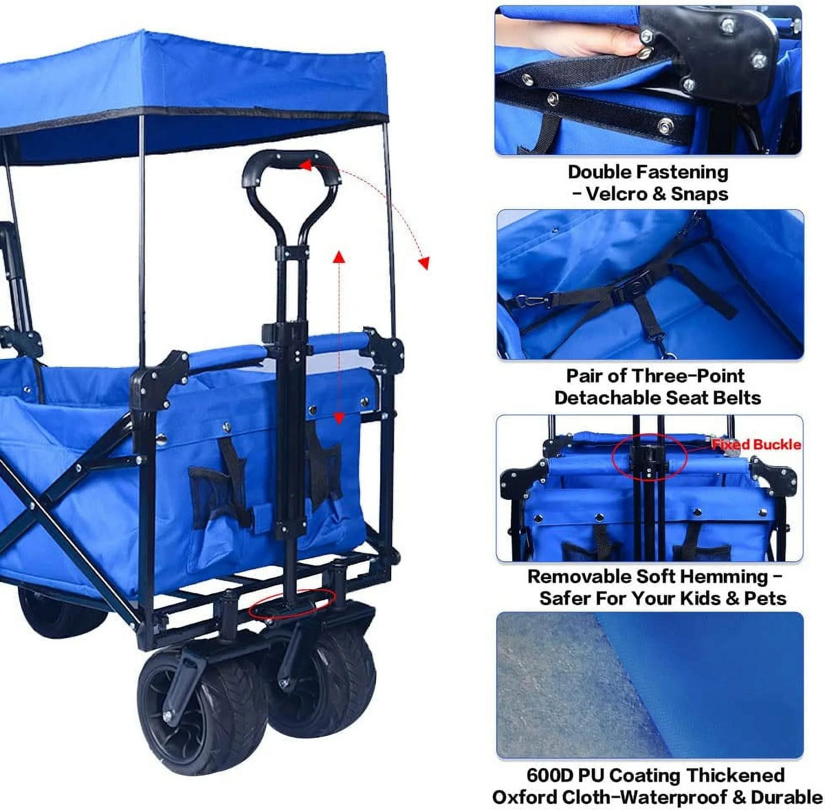 Collapsible Heavy Duty Folding Wagon Cart with Removable Canopy M47294