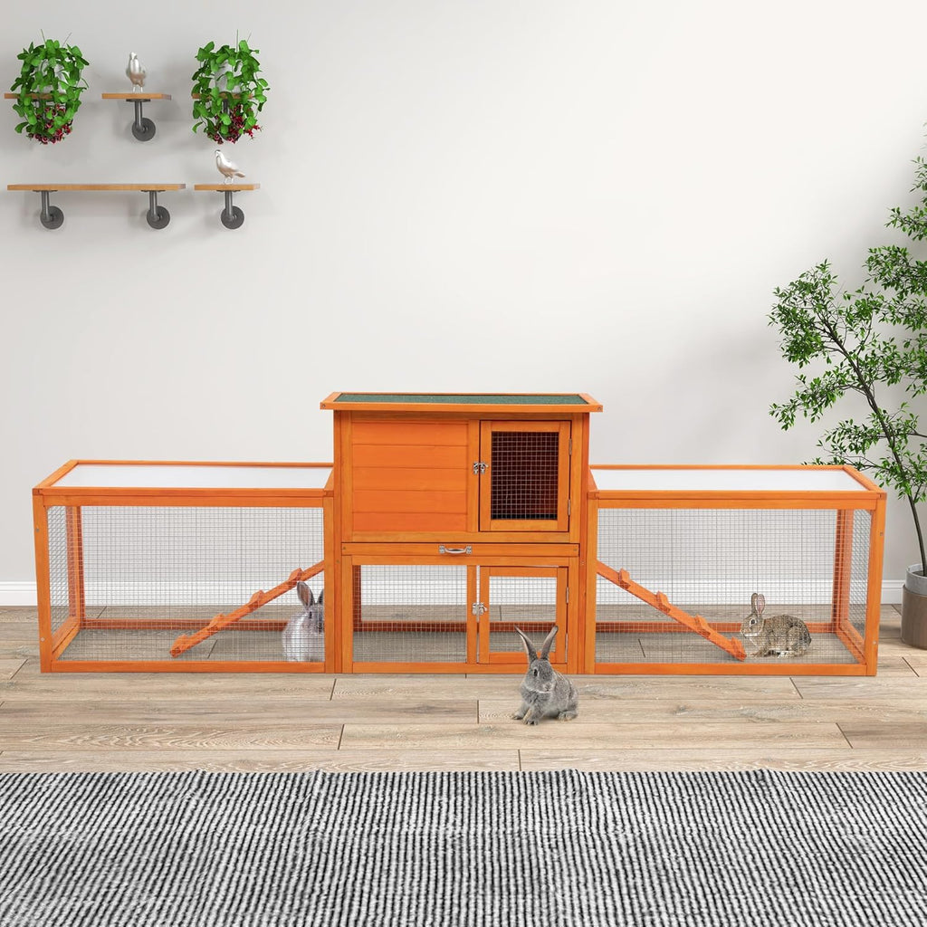 Extra Large 2-Story Wooden Rabbit Hutch with No-Leak Tray V369