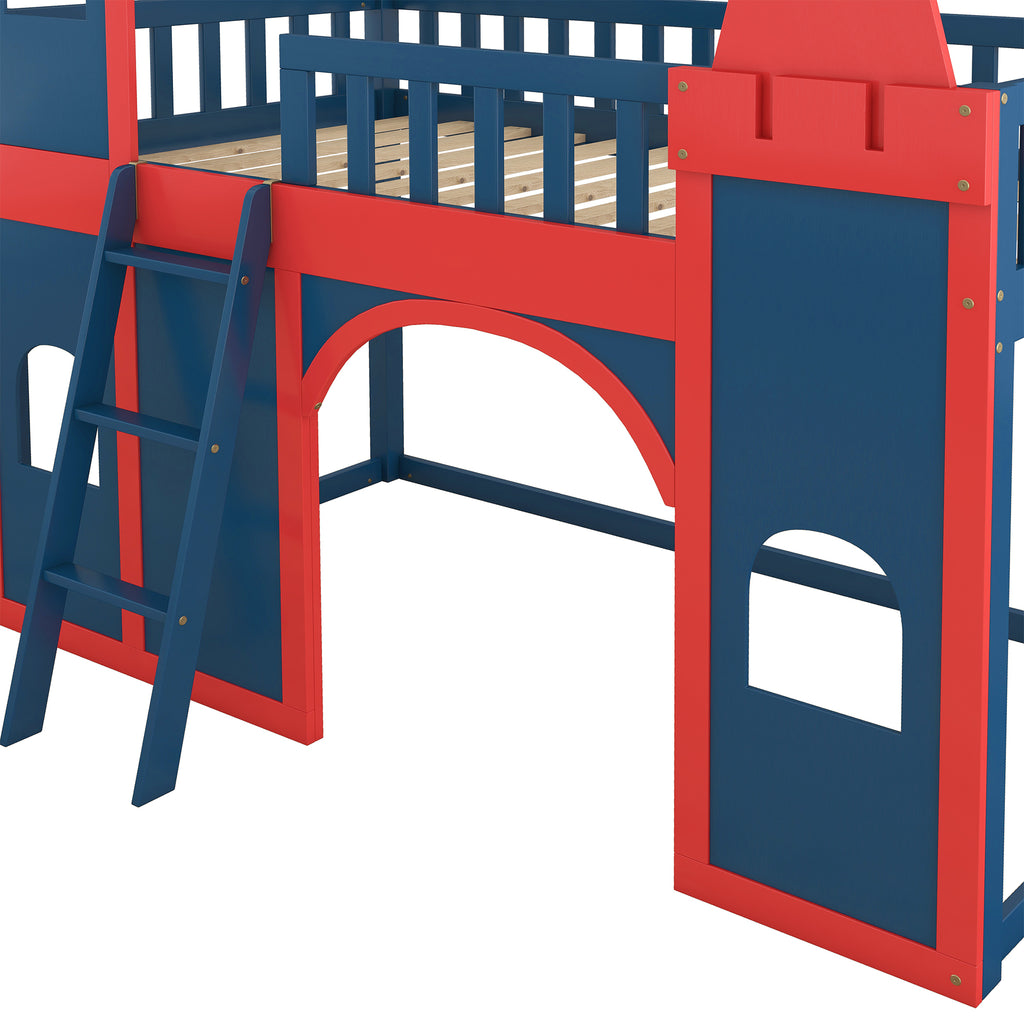 Red and Blue Twin Size Loft Bed with Ladder A11652