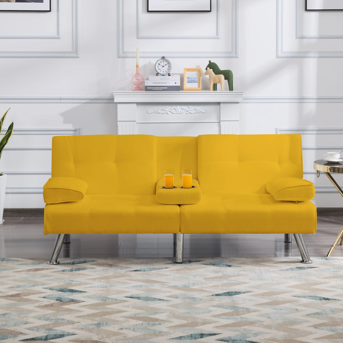 66.9 inch Velvet Sleeper Sofa Bed with 2 Cup Holders Y52148