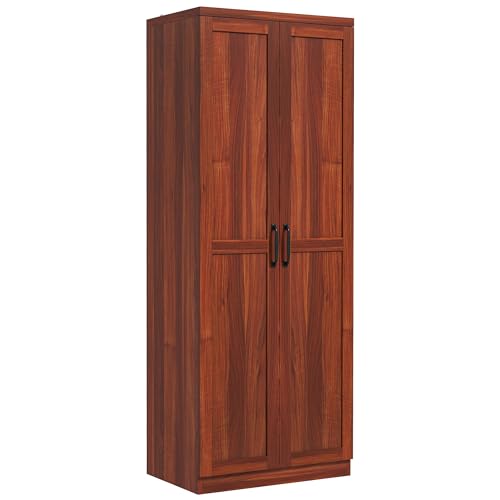 63" 2-Door Freestanding Storage Cabinet with 5-Tier Shelving and 2 Adjustable Shelves, Espresso I700513