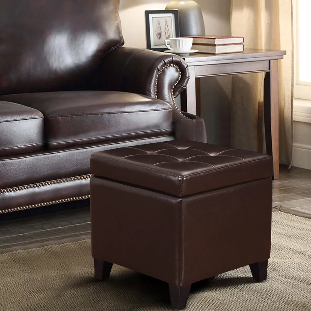 Brown Leather Square Storage Ottoman U769127