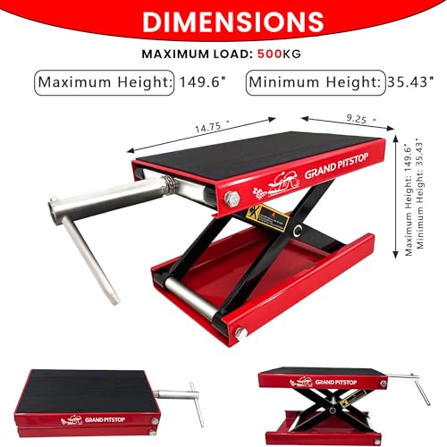 Motorcycle Powersports Stand Lift Scissor Jack Steel 1100 LBS Capacity Red C3144