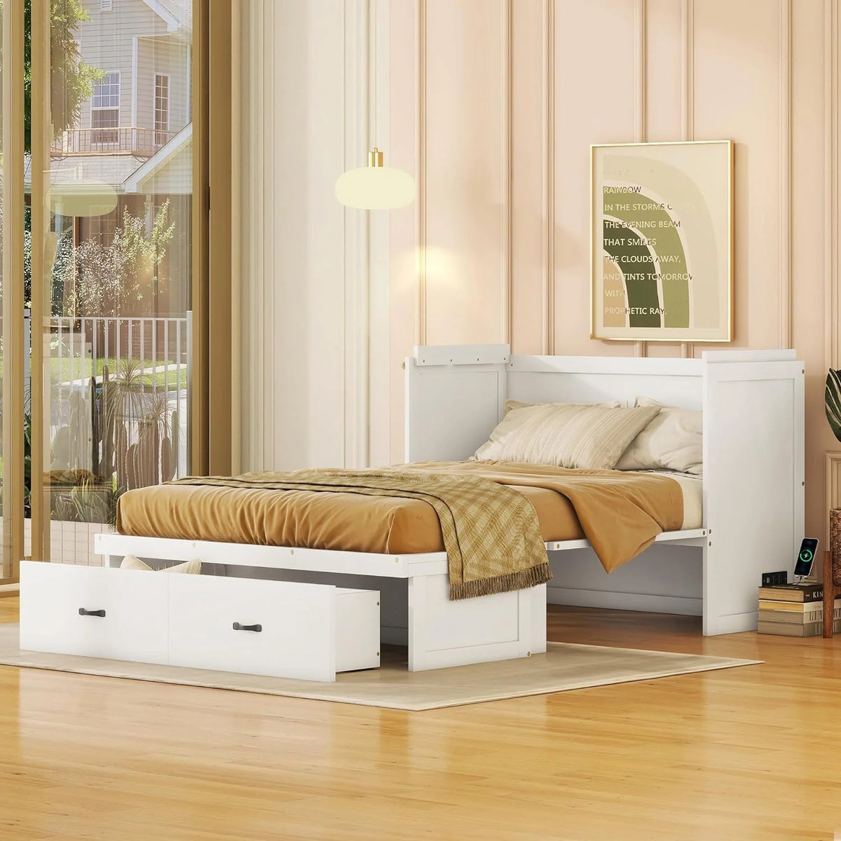 Full Size Murphy Bed with USB Port and Large Drawer A6773
