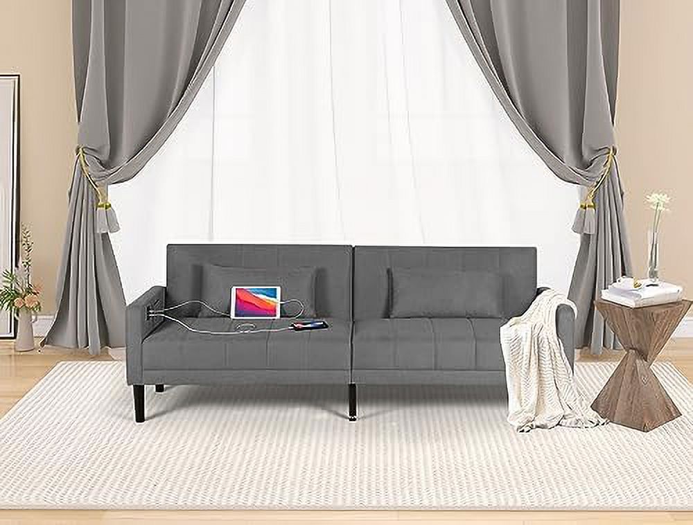 Button Tufted Upholstered Sofa Couch with 2 USB Charging Ports O763801