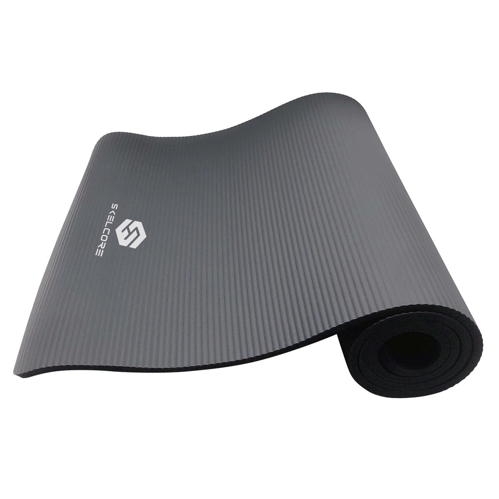 10mm Extra Long Non Slip Exercise Mat with Carrying Strap, Black Q66075